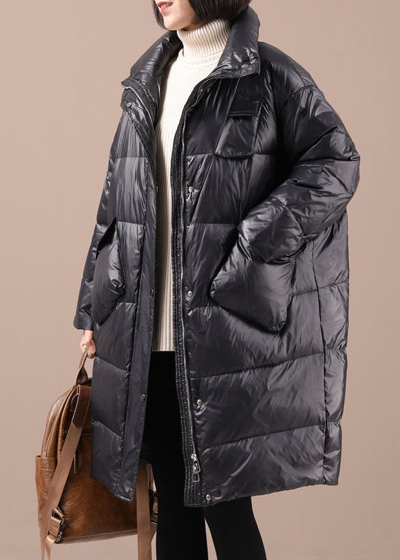 Black Zippered Button Winter Duck Down Winter Coat