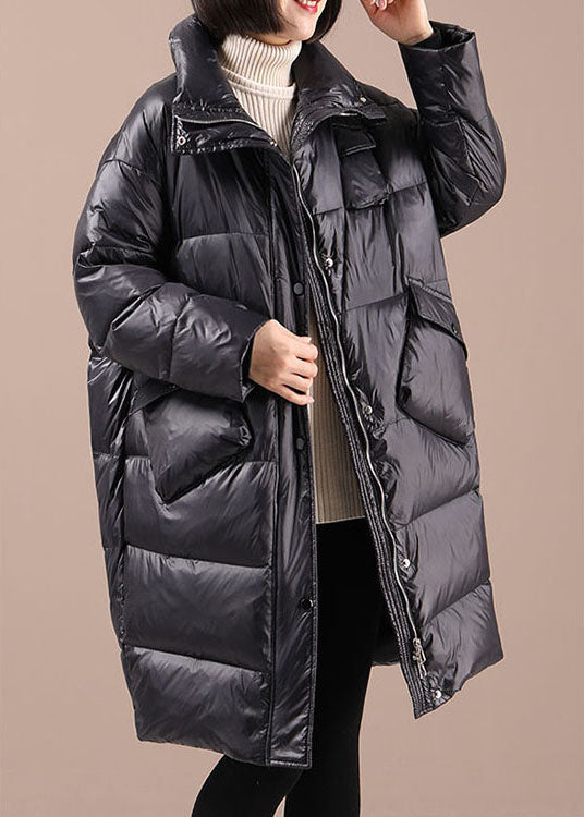 Black Zippered Button Winter Duck Down Winter Coat