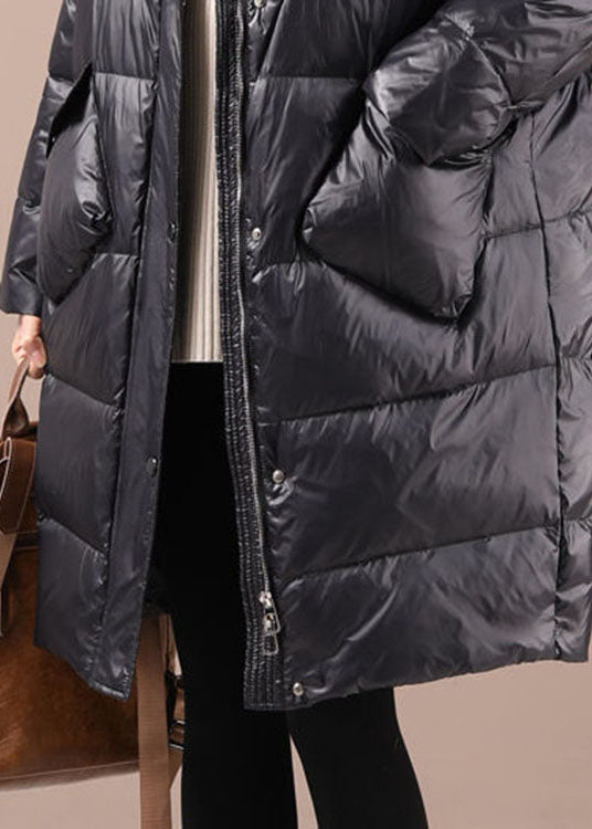 Black Zippered Button Winter Duck Down Winter Coat
