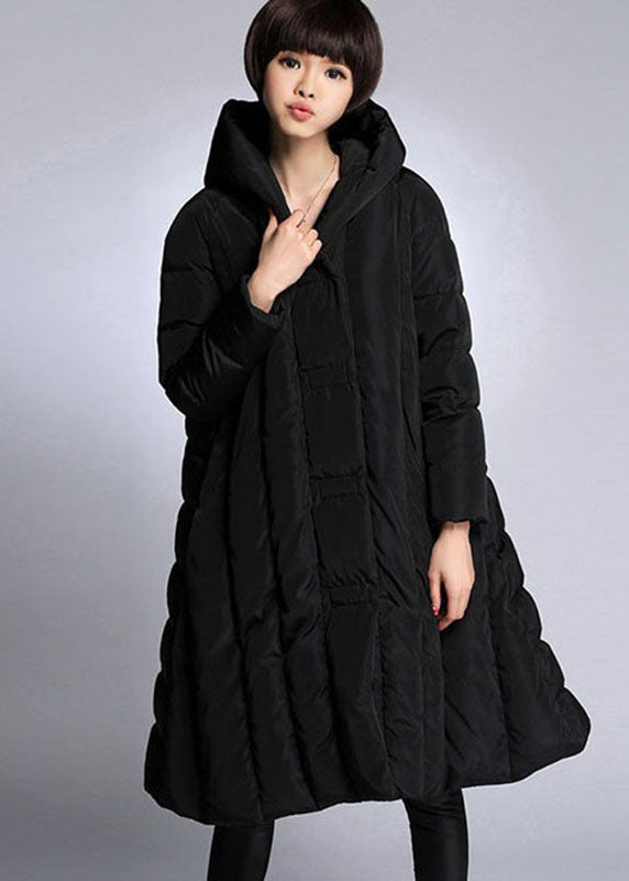 Black Hooded Pockets Winter Duck Down Coat