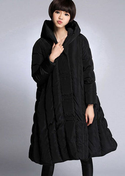 Black Hooded Pockets Winter Duck Down Coat