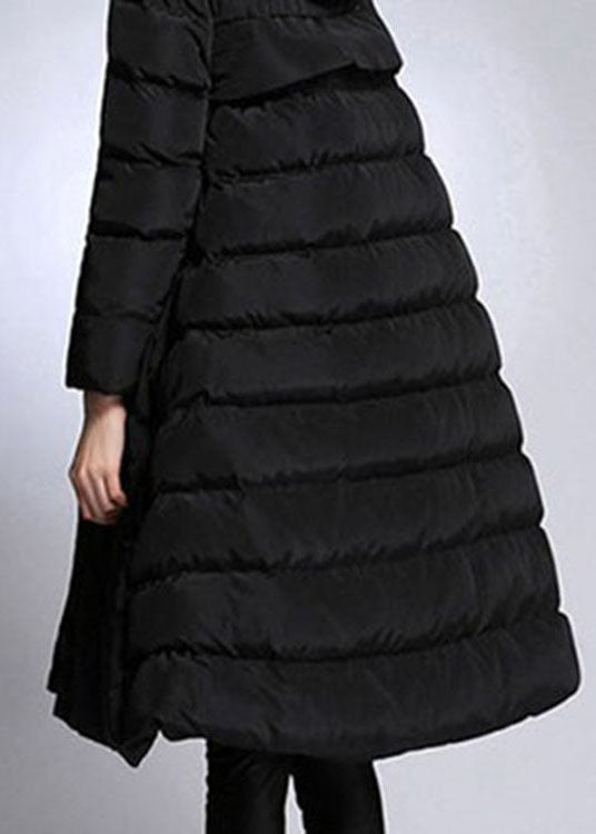 Black Hooded Pockets Winter Duck Down Coat