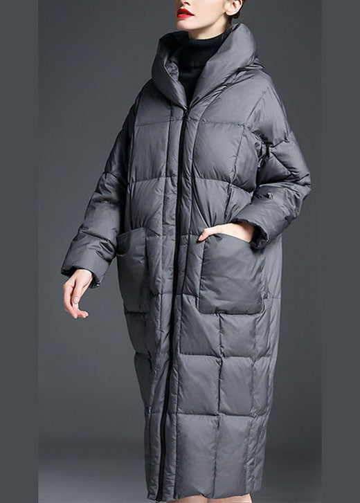 Grey Zippered Warm Thick Winter Duck Down Coat