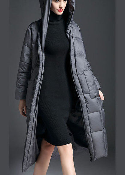 Grey Zippered Warm Thick Winter Duck Down Coat