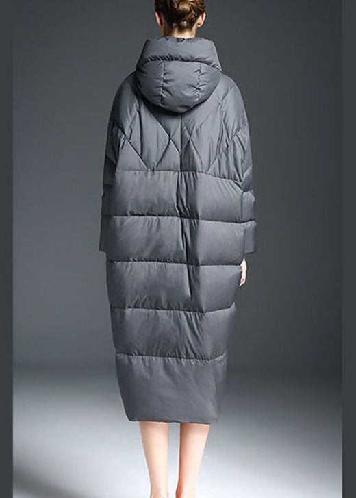 Grey Zippered Warm Thick Winter Duck Down Coat