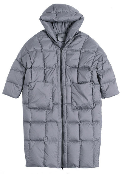 Grey Zippered Warm Thick Winter Duck Down Coat