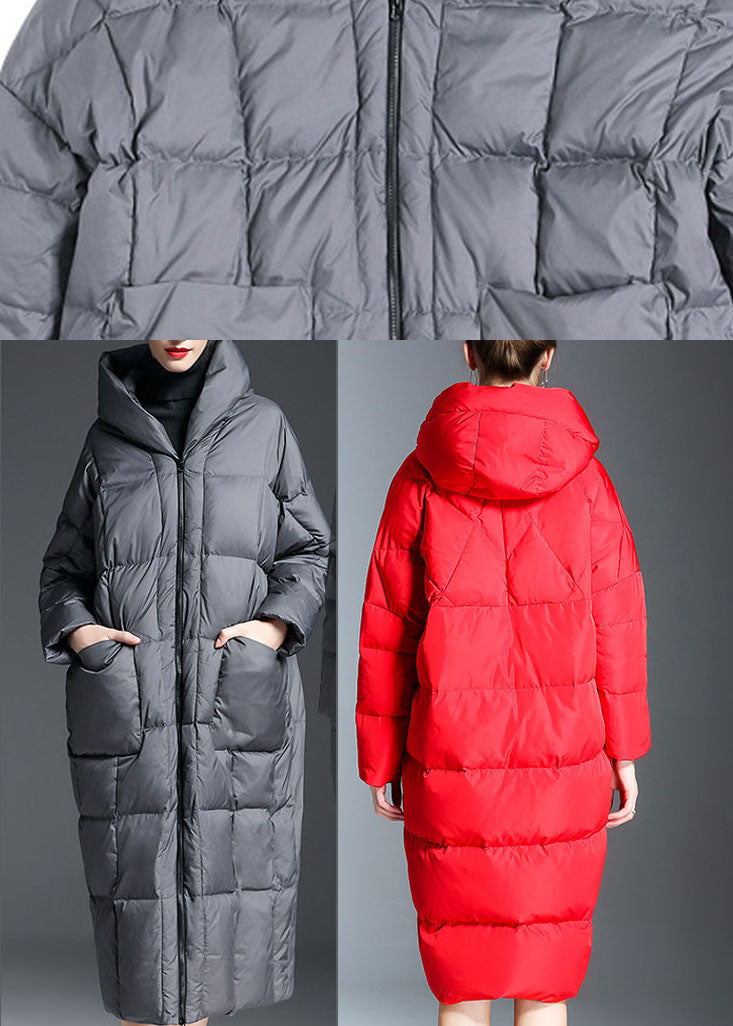Grey Zippered Warm Thick Winter Duck Down Coat