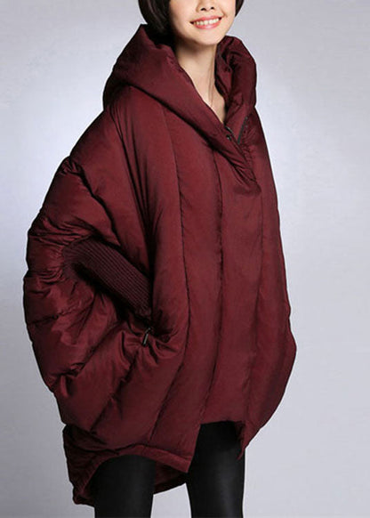 Mulberry Hooded Zippered Cloak Sleeves Winter Duck Down Coat
