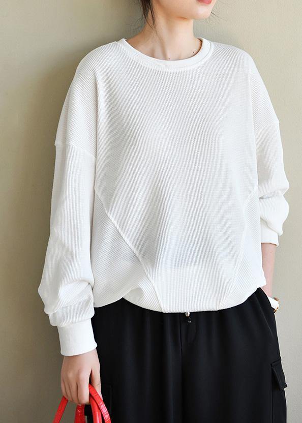 Trendy White Cotton Long sleeve Sweatshirts Top