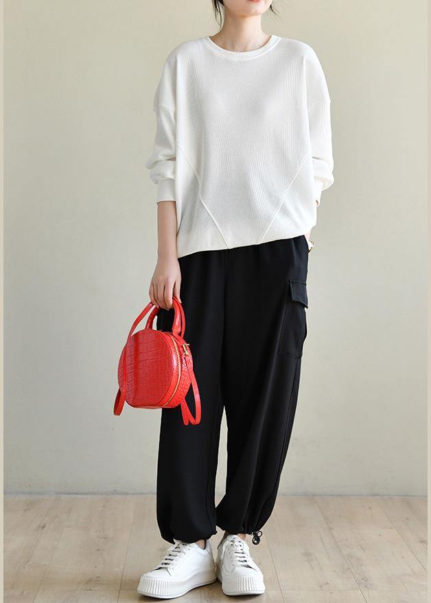 Trendy White Cotton Long sleeve Sweatshirts Top