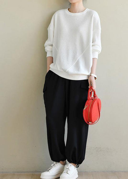 Trendy White Cotton Long sleeve Sweatshirts Top