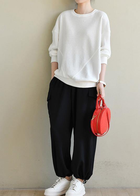 White Cotton Long Sleeve Sweatshirts Top