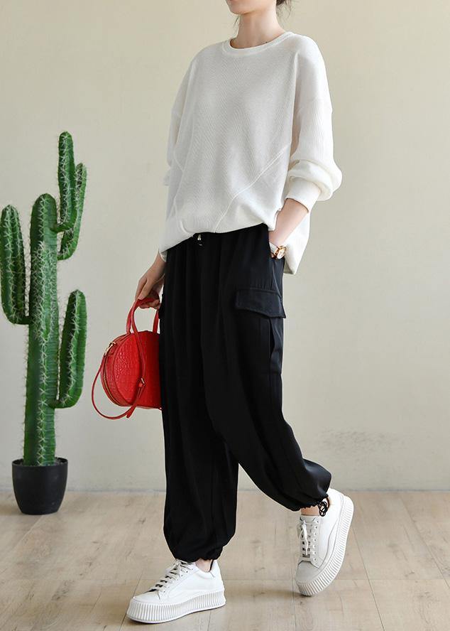 White Cotton Long Sleeve Sweatshirts Top