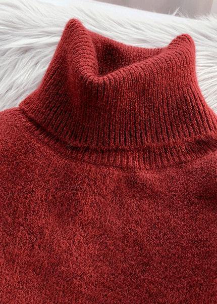 Turtleneck Sweater Loose Burgundy Net Red Inner Padded Top