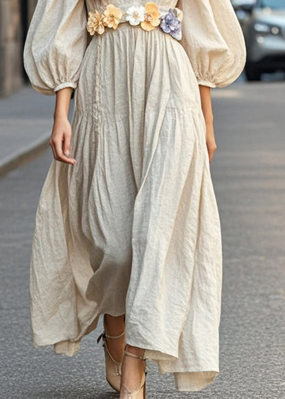 Unique Apricot V Neck Three-dimensional Cotton Dress Spring