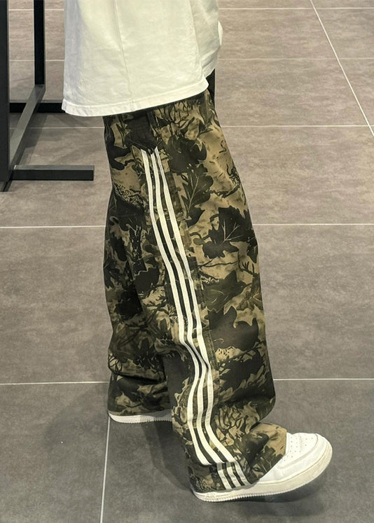 Unique Army Green Oversized Print Cotton Pants Trousers Spring