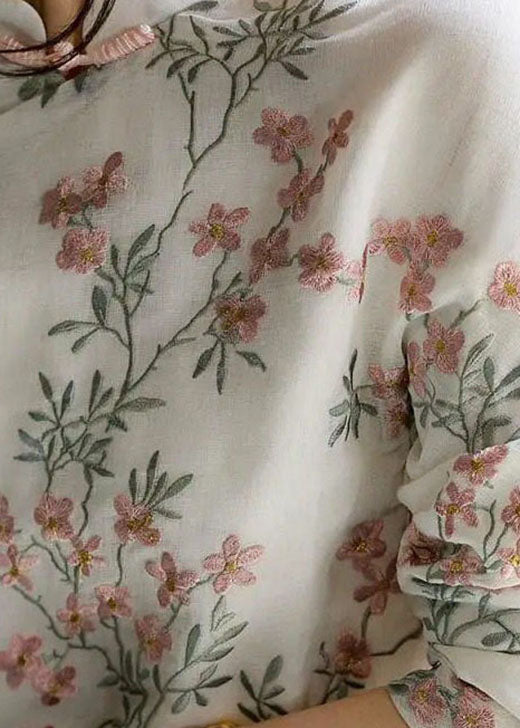 Unique Purple Flower Print Linen Blouses Spring