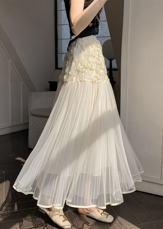 Unique Beige Elastic Waist Tulle Skirts Spring