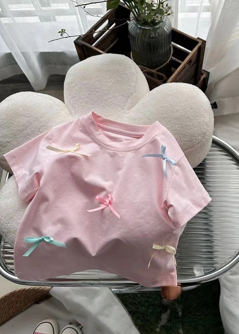 Unique Beige Patchwork Kids Tops Summer