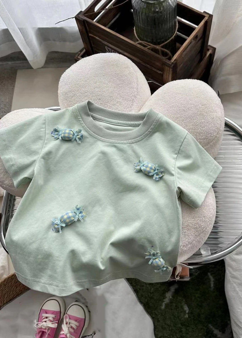 Unique Beige Patchwork Kids Tops Summer