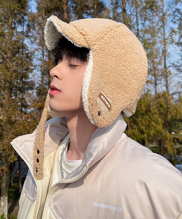 Unique Beige Thick Warmfleece Wool Lined Bonnie Hat