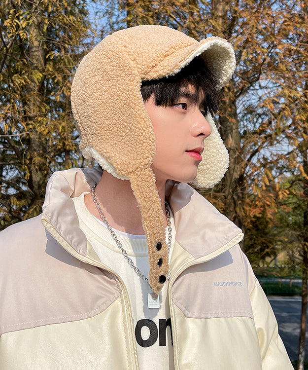 Unique Beige Thick Warmfleece Wool Lined Bonnie Hat