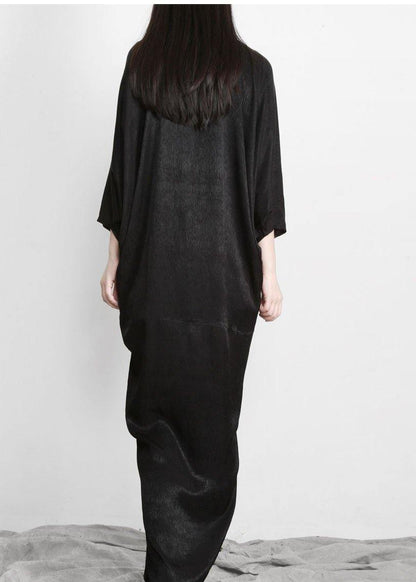 Unique Black Asymmetric V Neck Silk Party Dresses
