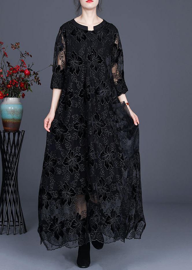 Unique Black Lace Dress Caftans Gown