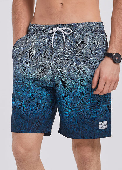 Unique Black Gradient Color Print Drawstring Cotton Shorts Summer
