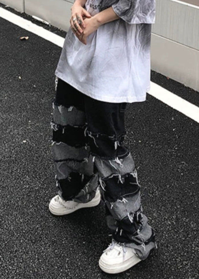 Unique Black High Waist Patchwork Denim Pants Summer
