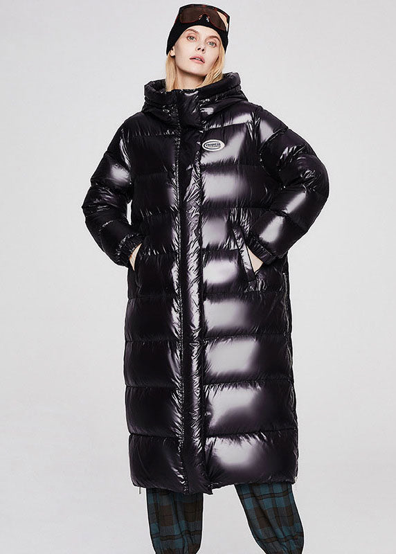 Unique Black Hooded Color Duck Down Puffer Jacket Winter