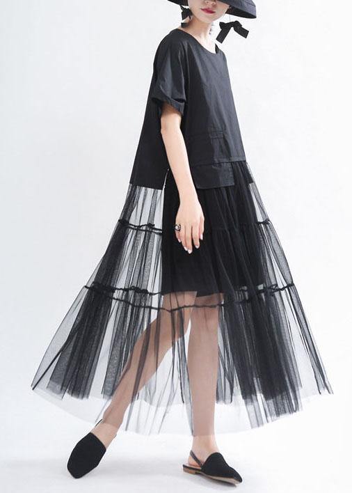Unique Black O-neck Patchwork Tulle Summer Party Dress