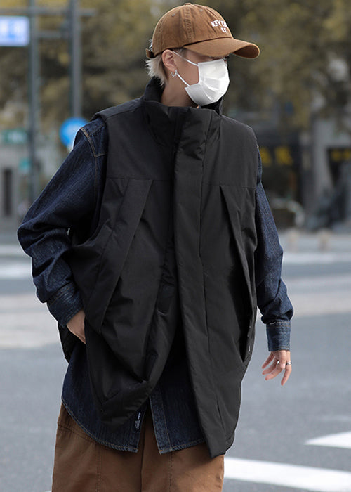 Unique Black Oversized Fine Cotton Filled Vests Winter