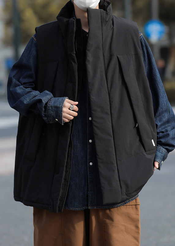 Unique Black Oversized Fine Cotton Filled Vests Winter