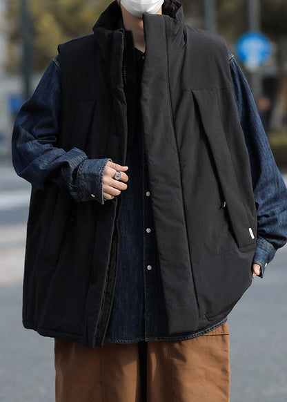 Unique Black Oversized Fine Cotton Filled Vests Winter