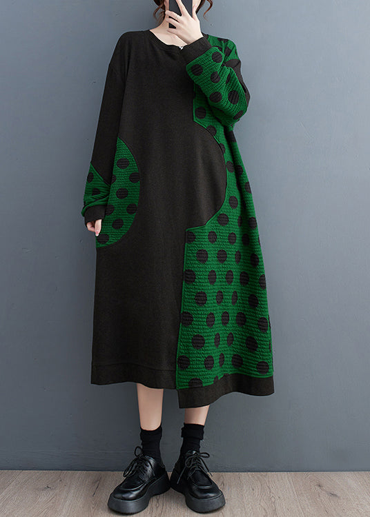 Unique Black Oversized Patchwork Cotton a Line Dresses Spring