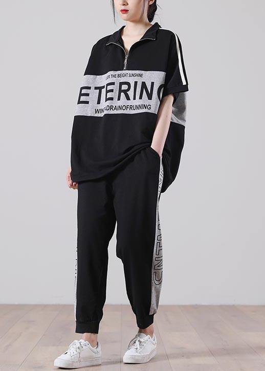 Unique Black Patchwork Cotton Summer Two Piece Set Women Clothing