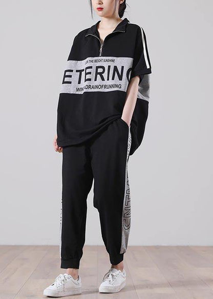 Unique Black Patchwork Cotton Summer Two Piece Set Women Clothing