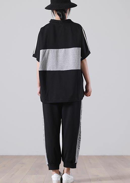 Unique Black Patchwork Cotton Summer Two Piece Set Women Clothing