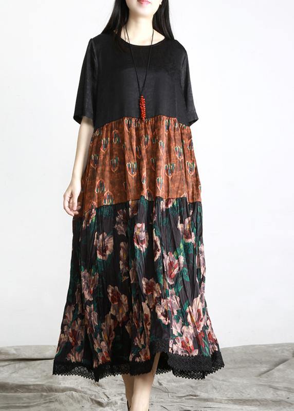 Unique Black Print Patchwork Vacation Summer Chiffon Dress