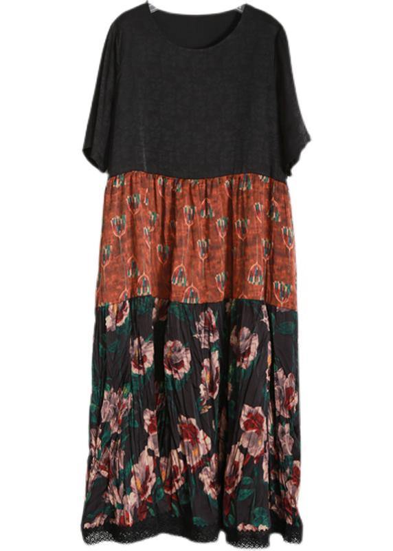 Unique Black Print Patchwork Vacation Summer Chiffon Dress