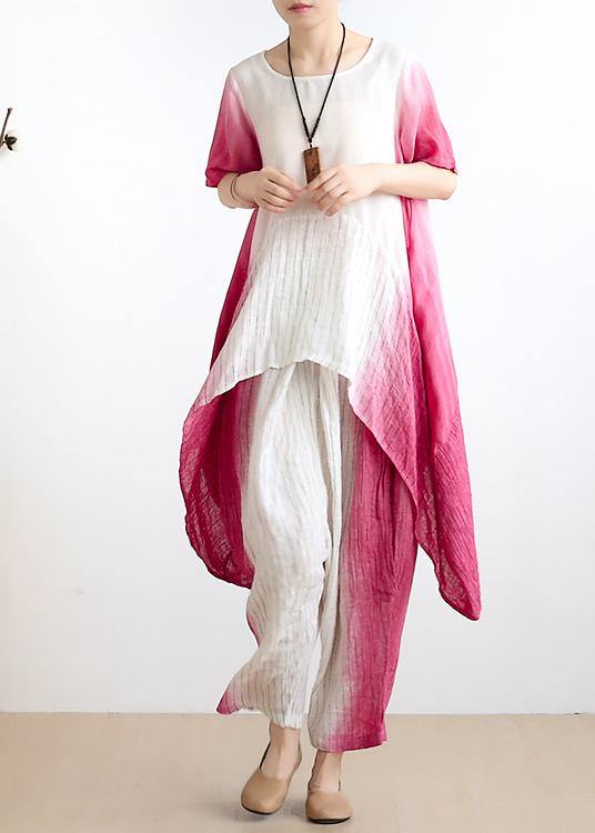 Unique Black Tie Dye Linen Short Sleeve Sets Two Pieces