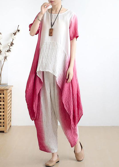 Unique Black Tie Dye Linen Short Sleeve Sets Two Pieces