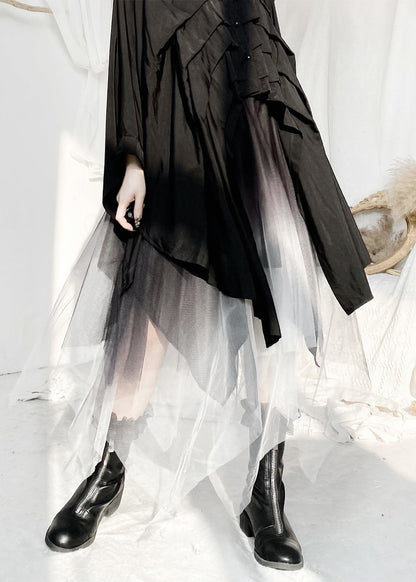 Unique Black White Gradient Color Asymmetrical Tulle a Line Skirts