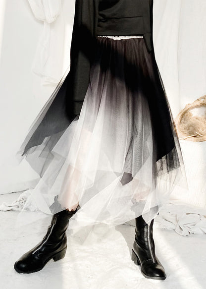 Unique Black White Gradient Color Asymmetrical Tulle a Line Skirts