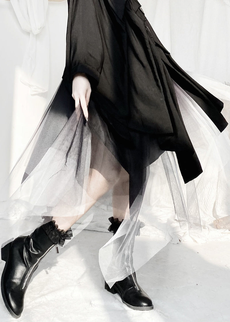 Unique Black White Gradient Color Asymmetrical Tulle a Line Skirts