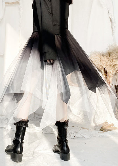 Unique Black White Gradient Color Asymmetrical Tulle a Line Skirts