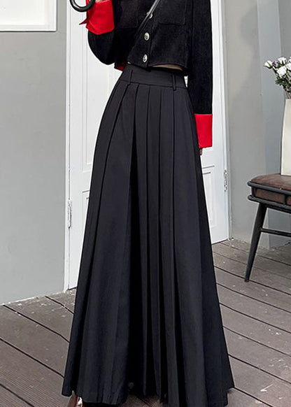 Unique Black Wrinkled High Waist Patchwork Cotton Pleated Skirt Fall