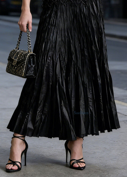 Unique Black Wrinkled Patchwork Polyester Skirts Spring