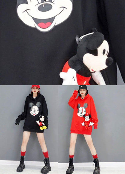 Unique Black hooded Print Fall Sweatshirts Top